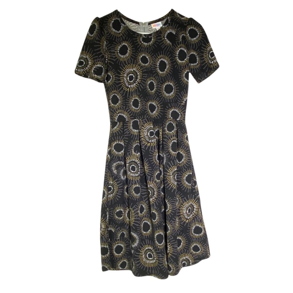 4/$25 Lularoe Black Geometric Print Textured Amelia Dress With Pockets Size M - Picture 1 of 9